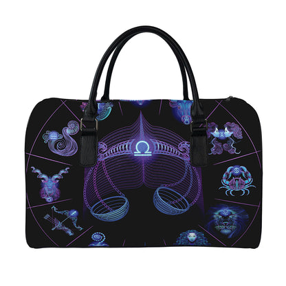 Libra And Astrological Signs Print Leather Duffle Bag