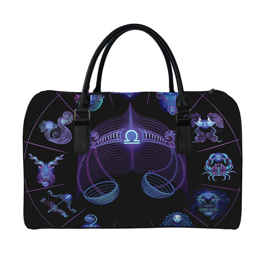 Libra And Astrological Signs Print Leather Duffle Bag