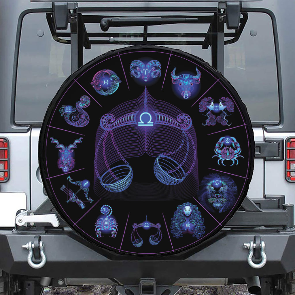 Libra And Astrological Signs Print Leather Spare Tire Cover