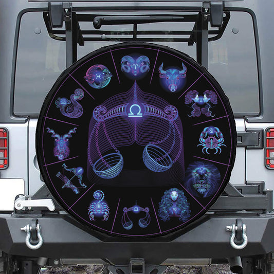 Libra And Astrological Signs Print Leather Spare Tire Cover