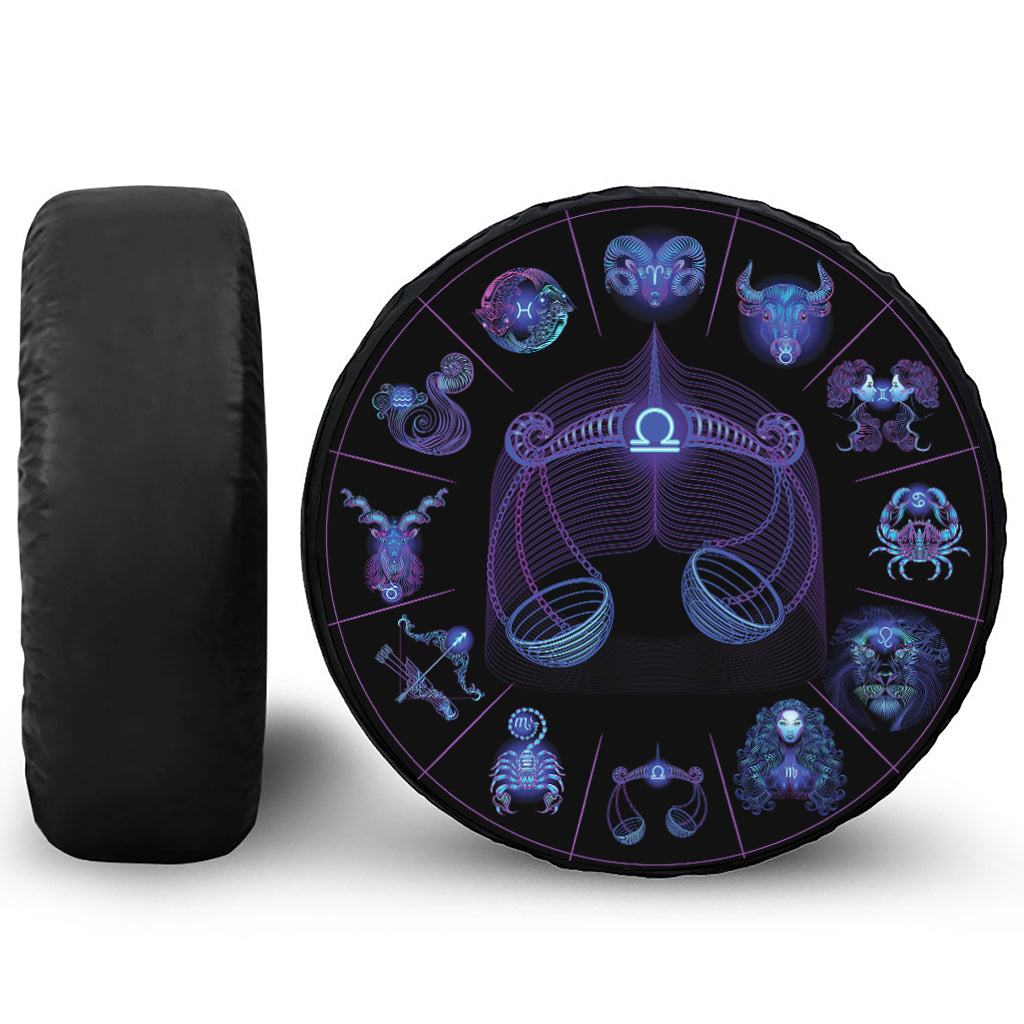 Libra And Astrological Signs Print Leather Spare Tire Cover