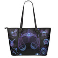 Libra And Astrological Signs Print Leather Tote Bag With Zipper