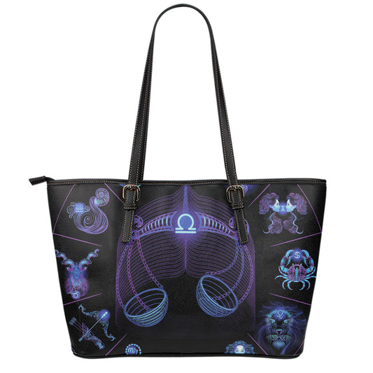 Libra And Astrological Signs Print Leather Tote Bag