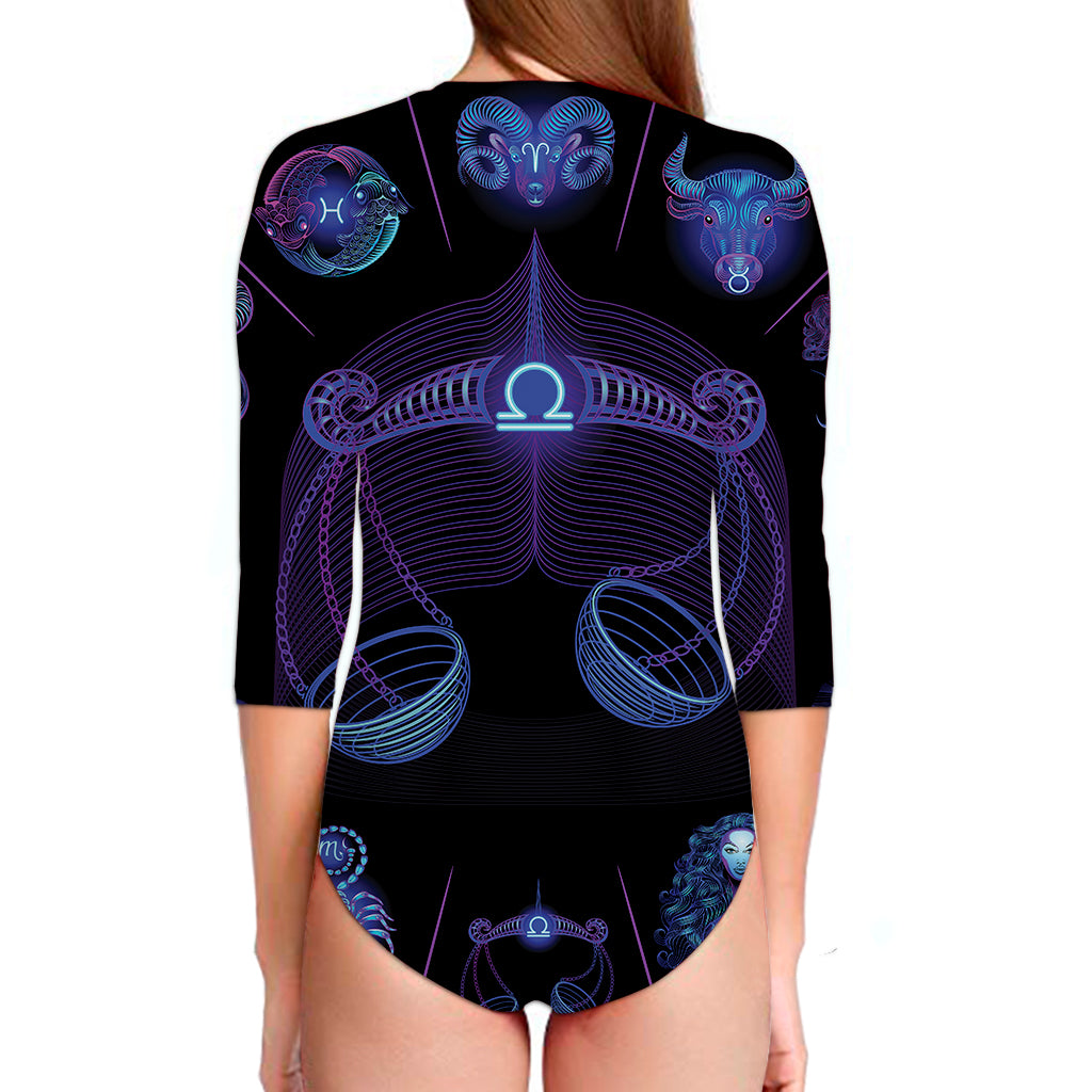 Libra And Astrological Signs Print Long Sleeve Swimsuit