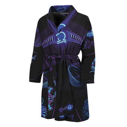 Libra And Astrological Signs Print Men's Bathrobe