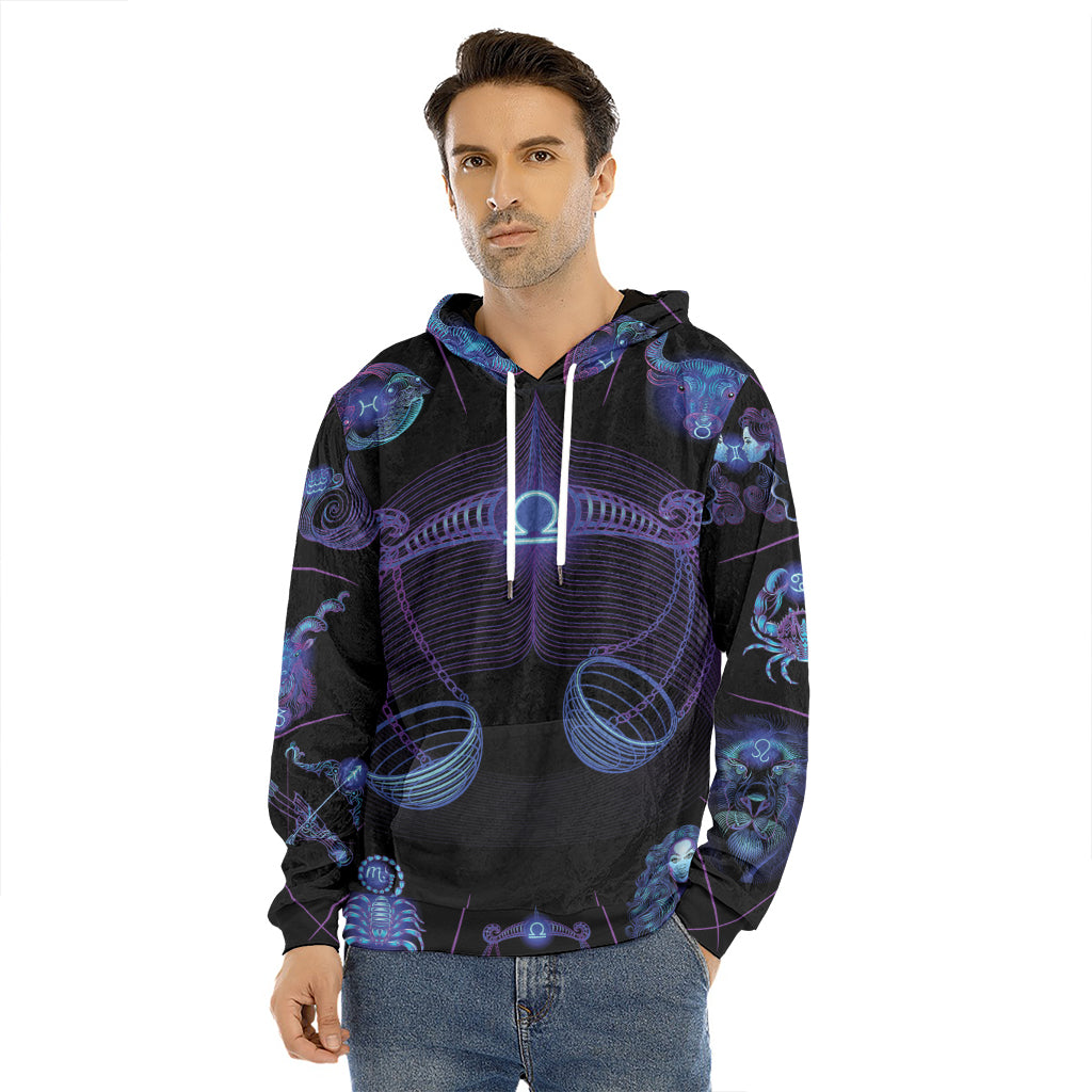 Libra And Astrological Signs Print Men's Velvet Pullover Hoodie