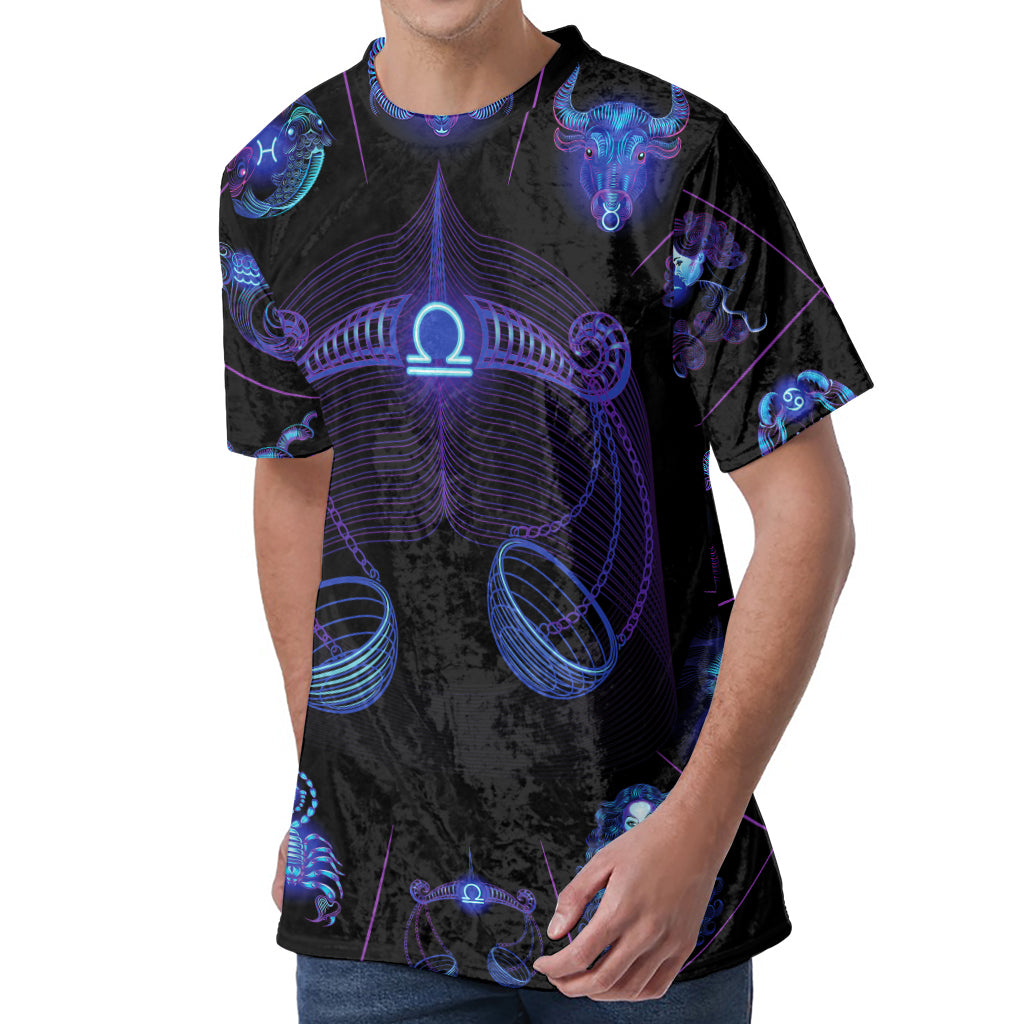 Libra And Astrological Signs Print Men's Velvet T-Shirt