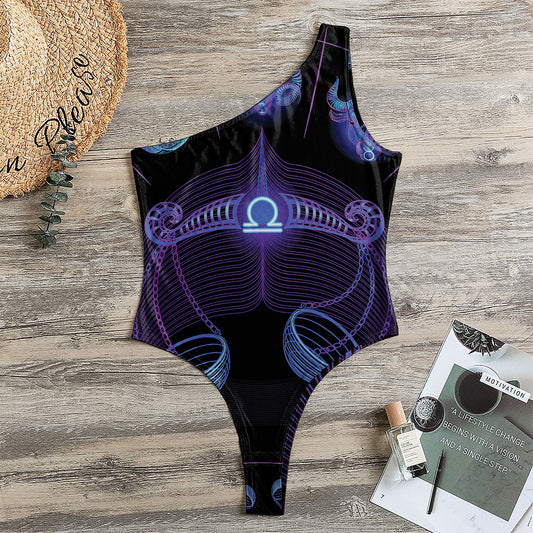 Libra And Astrological Signs Print One Shoulder Bodysuit