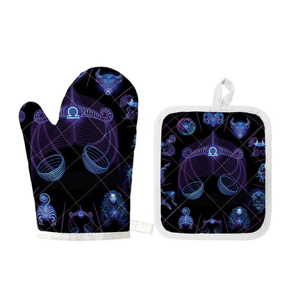 Libra And Astrological Signs Print Oven Mitt And Pot Holder Set