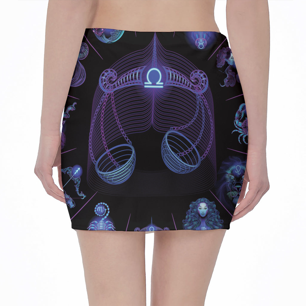 Libra And Astrological Signs Print Pencil Mini Skirt
