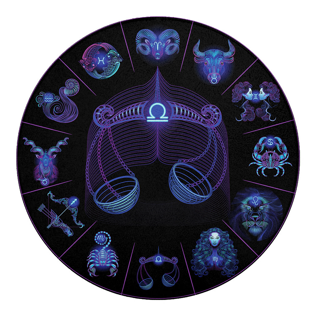 Libra And Astrological Signs Print Round Blanket