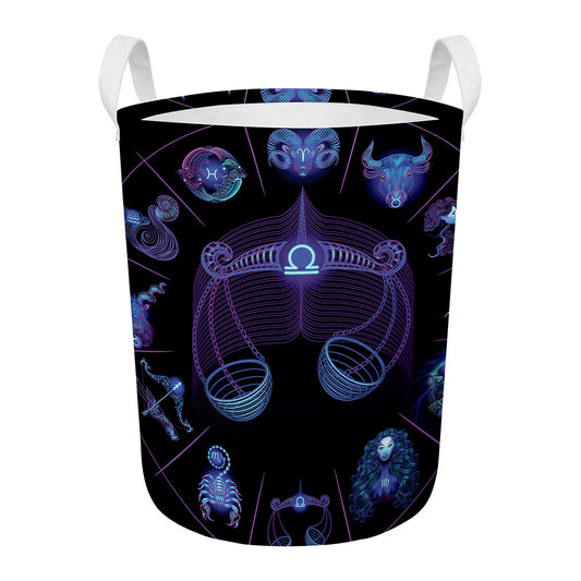 Libra And Astrological Signs Print Round Laundry Basket