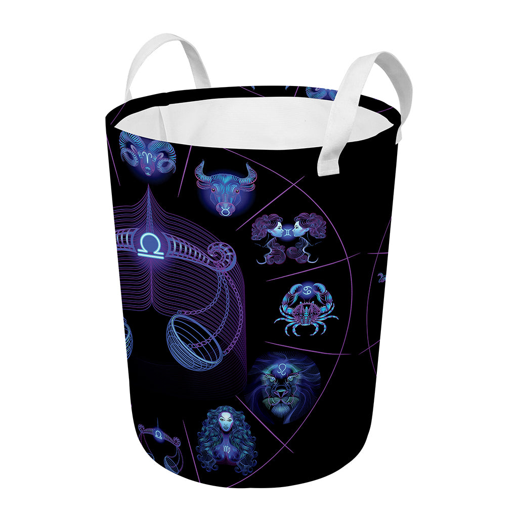Libra And Astrological Signs Print Round Laundry Basket