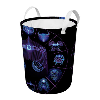 Libra And Astrological Signs Print Round Laundry Basket