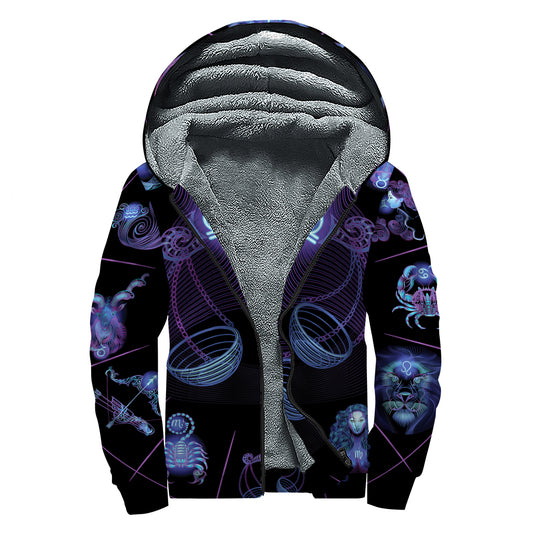 Libra And Astrological Signs Print Sherpa Lined Zip Up Hoodie