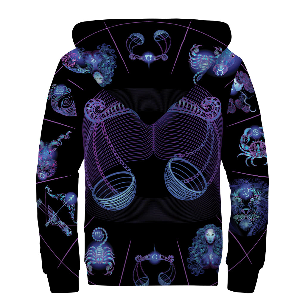 Libra And Astrological Signs Print Sherpa Lined Zip Up Hoodie