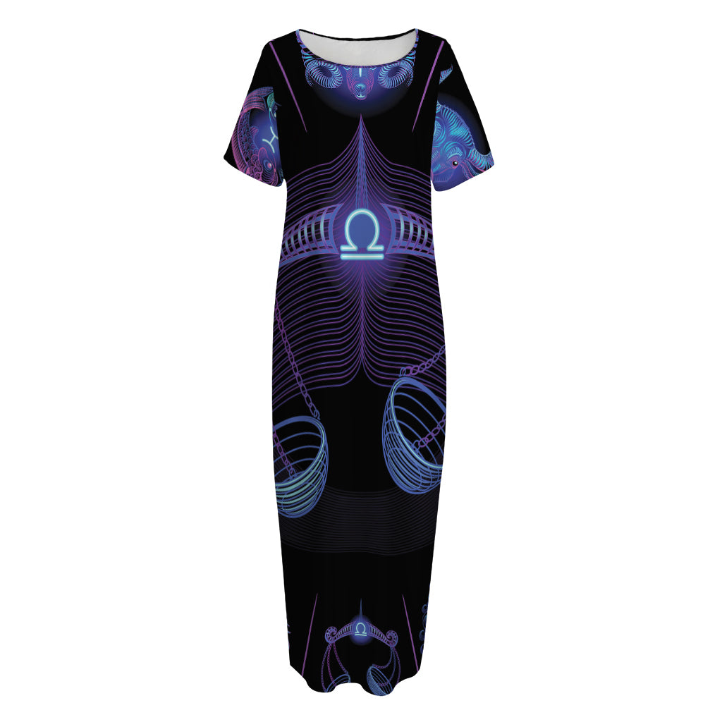 Libra And Astrological Signs Print Short Sleeve Long Nightdress