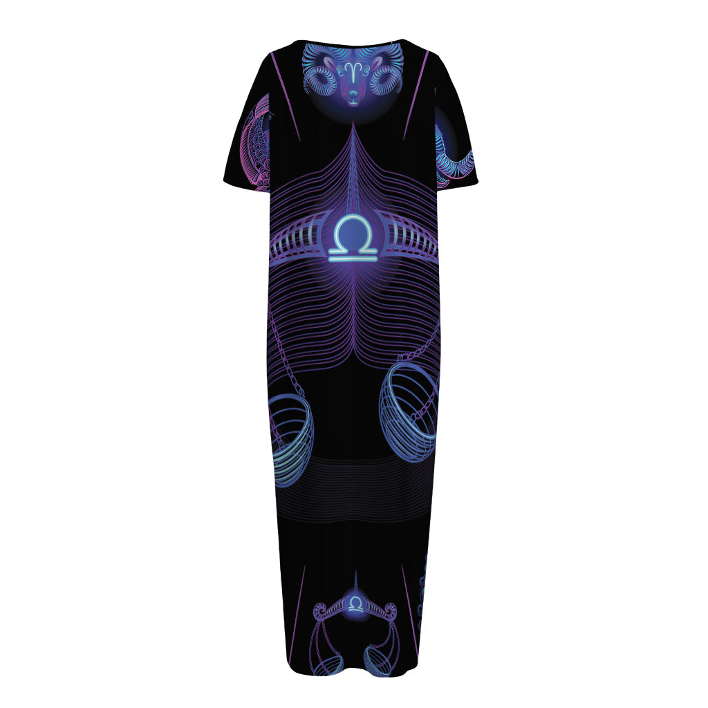 Libra And Astrological Signs Print Short Sleeve Long Nightdress