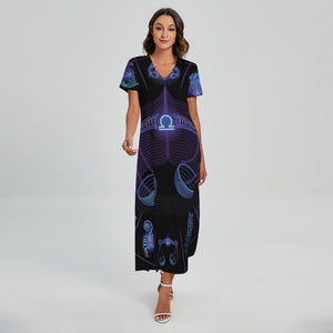 Libra And Astrological Signs Print Short Sleeve Maxi Dress