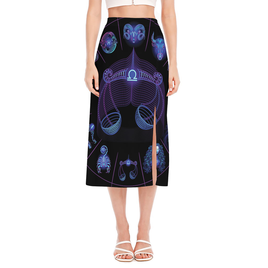 Libra And Astrological Signs Print Side Slit Midi Skirt