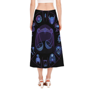 Libra And Astrological Signs Print Side Slit Midi Skirt