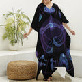 Libra And Astrological Signs Print Silk V-Neck Kaftan Dress