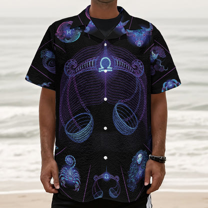 Libra And Astrological Signs Print Textured Short Sleeve Shirt