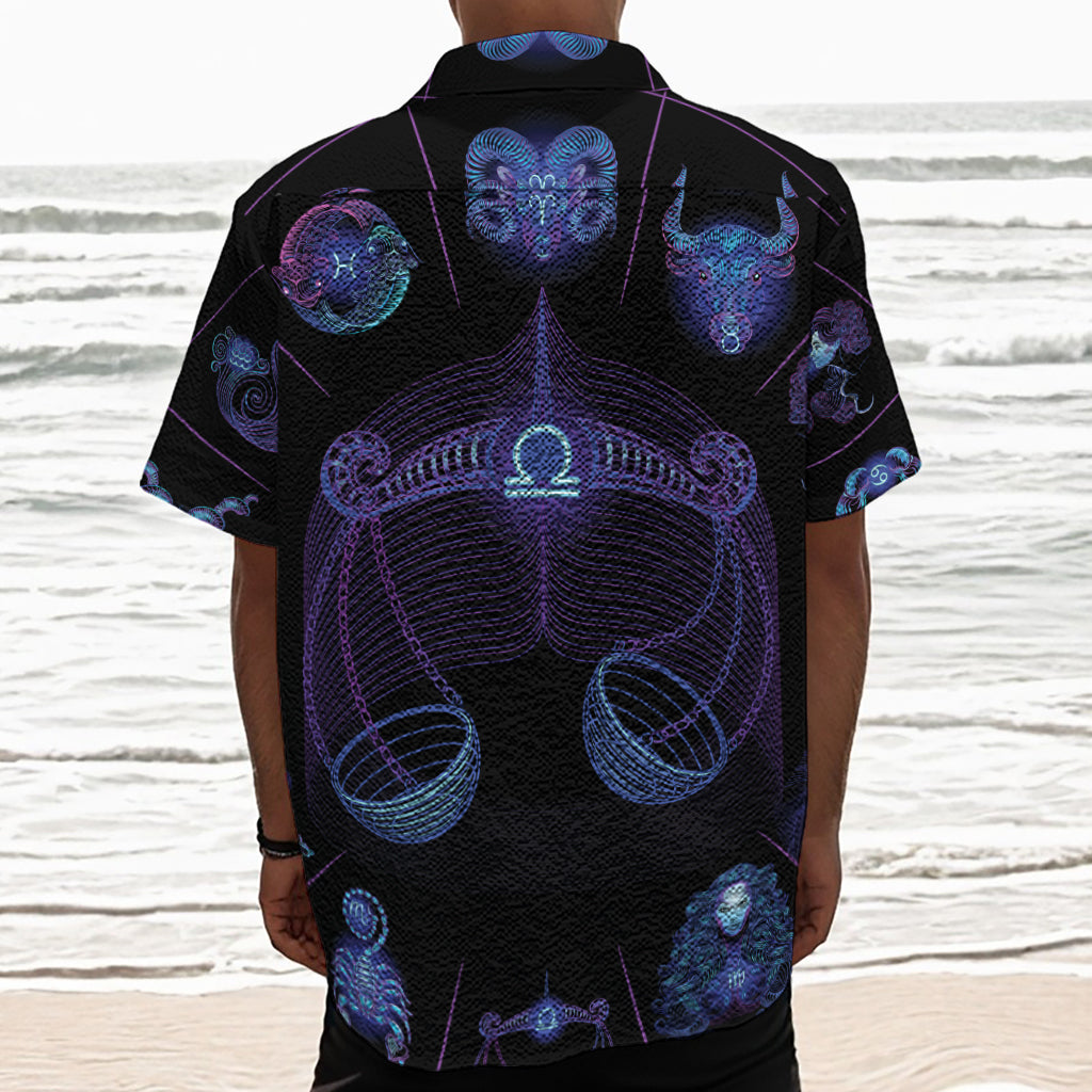 Libra And Astrological Signs Print Textured Short Sleeve Shirt