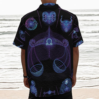 Libra And Astrological Signs Print Textured Short Sleeve Shirt