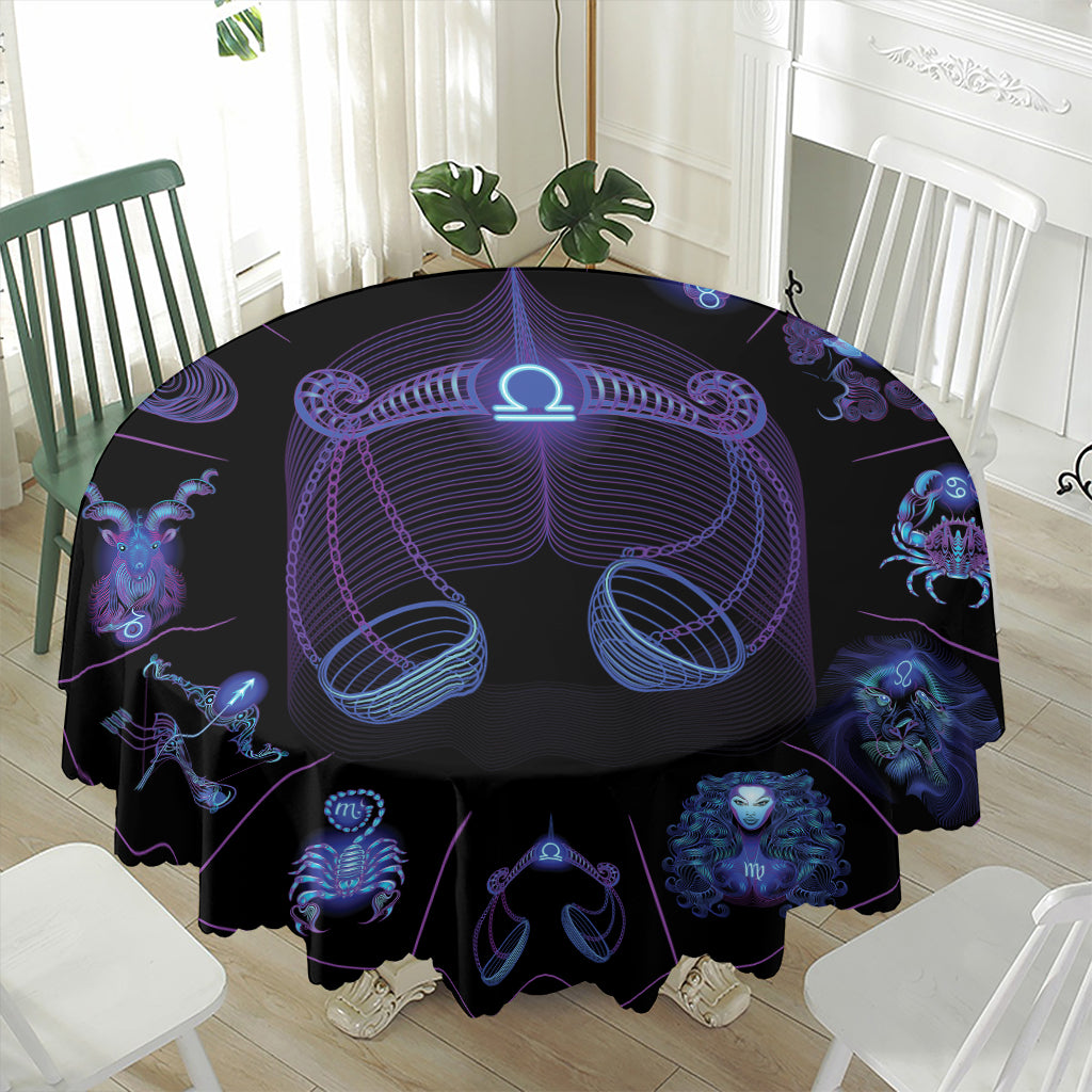 Libra And Astrological Signs Print Waterproof Round Tablecloth