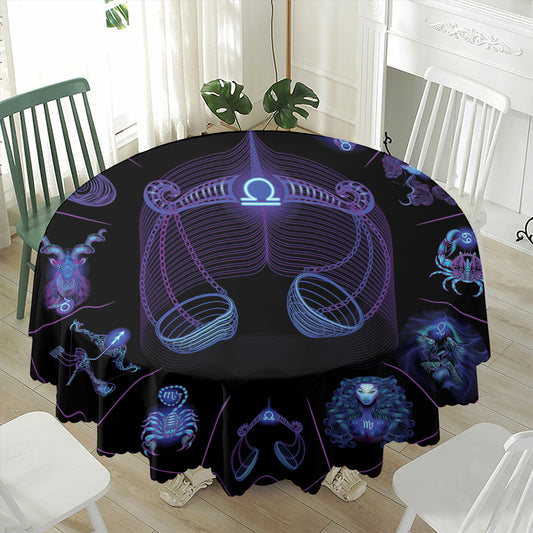 Libra And Astrological Signs Print Waterproof Round Tablecloth