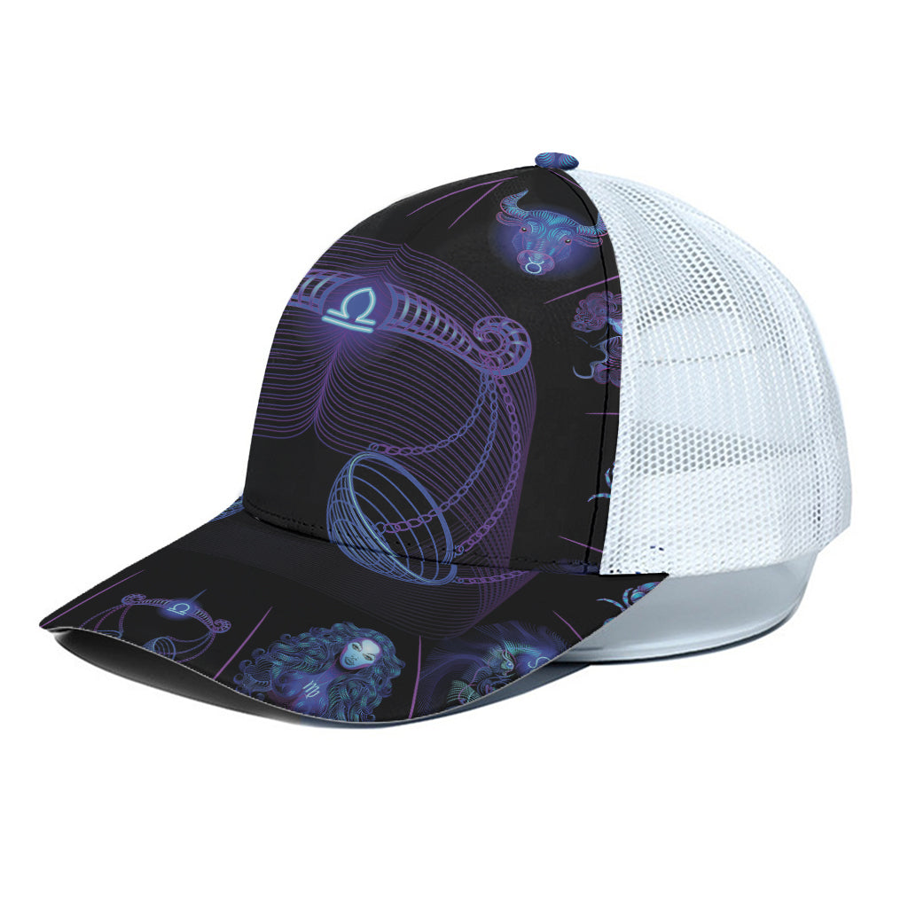 Libra And Astrological Signs Print White Mesh Trucker Cap