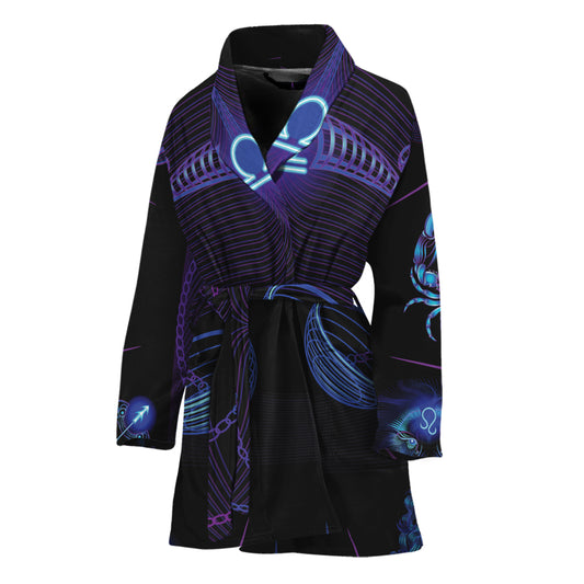 Libra And Astrological Signs Print Women's Bathrobe