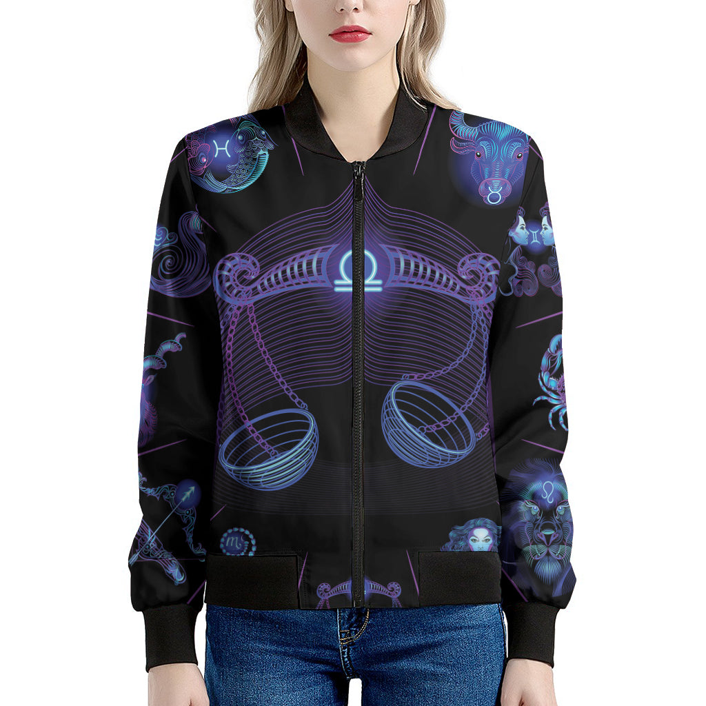 Libra And Astrological Signs Print Women's Bomber Jacket