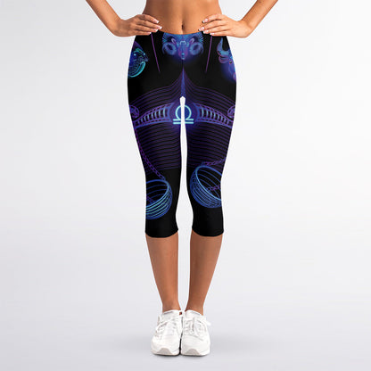 Libra And Astrological Signs Print Women's Capri Leggings