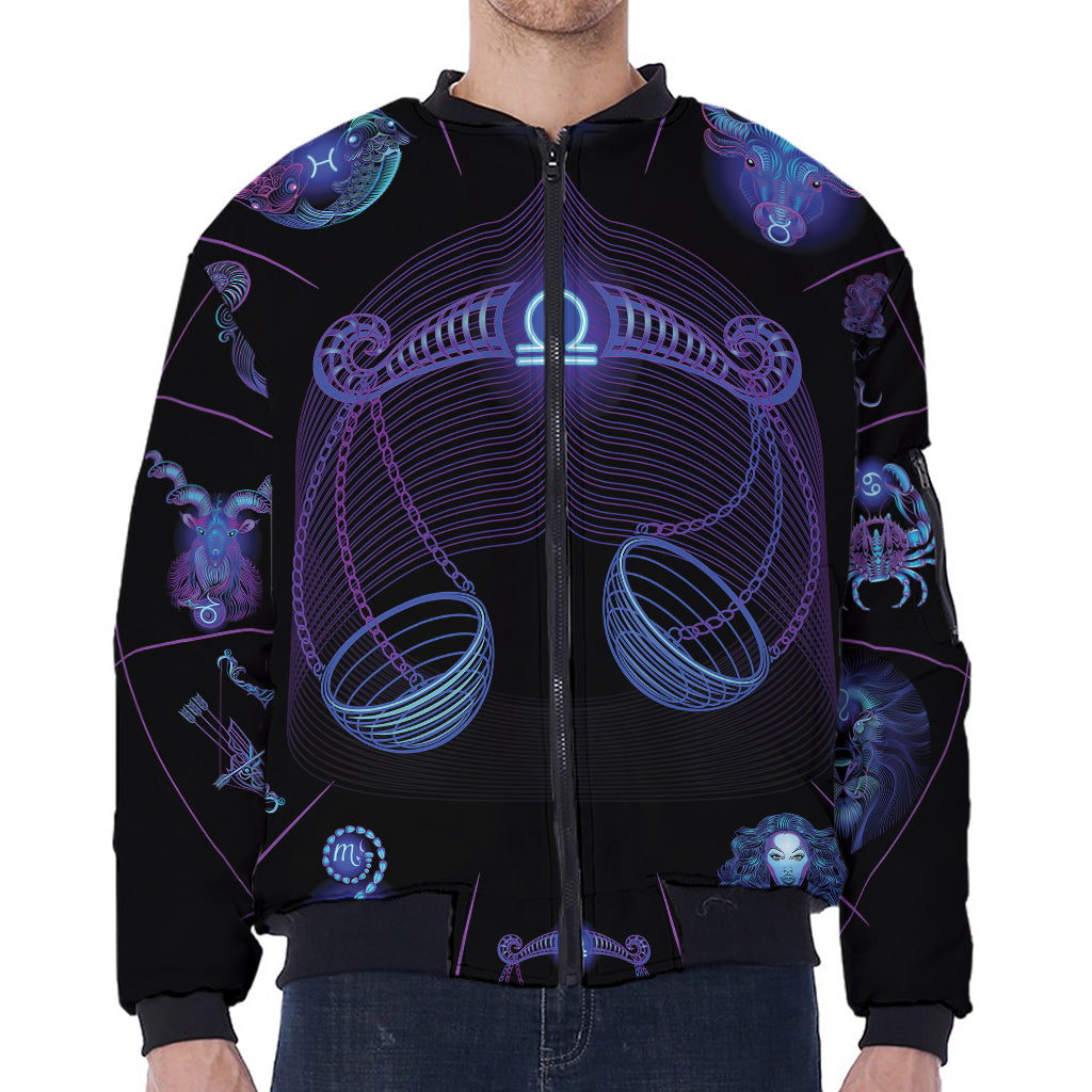 Libra And Astrological Signs Print Zip Sleeve Bomber Jacket