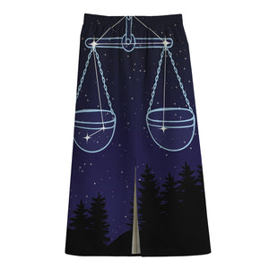 Libra Constellation Print Cotton Front Slit Maxi Skirt