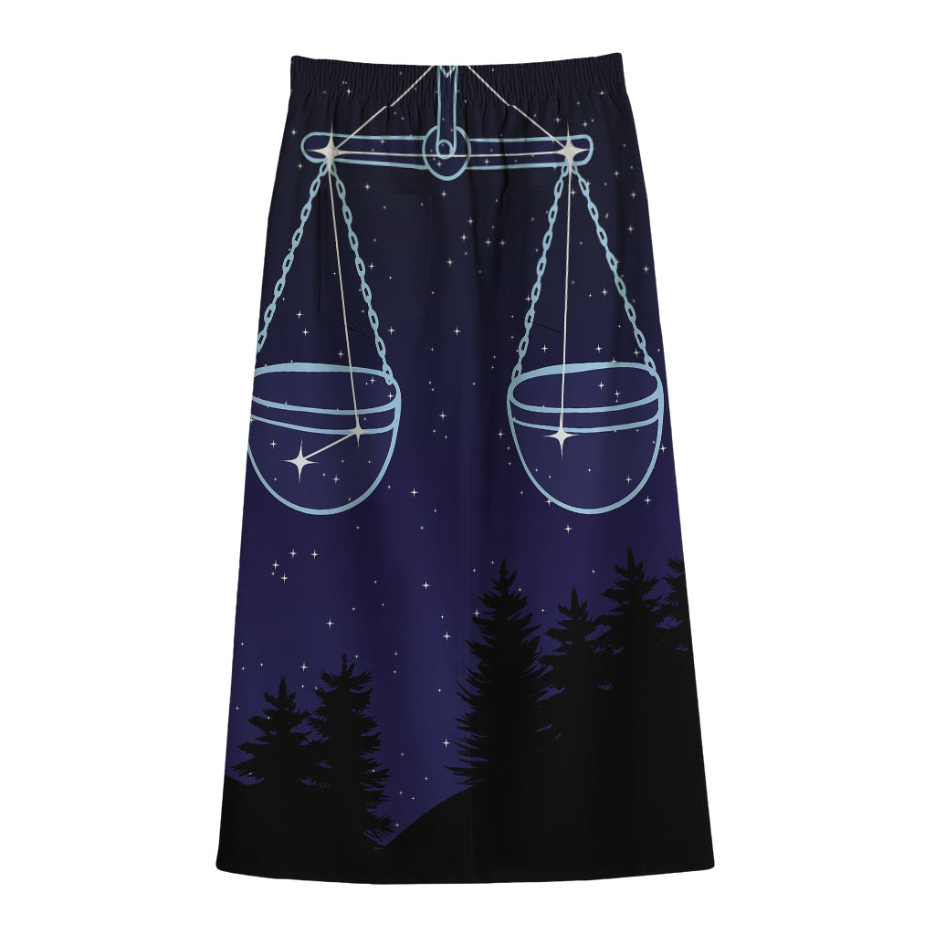 Libra Constellation Print Cotton Front Slit Maxi Skirt