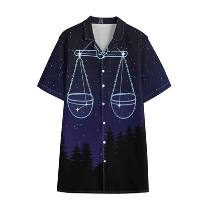 Libra Constellation Print Cotton Hawaiian Shirt