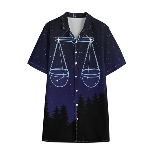 Libra Constellation Print Cotton Hawaiian Shirt