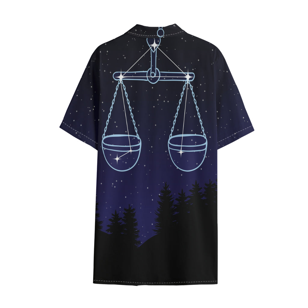 Libra Constellation Print Cotton Hawaiian Shirt