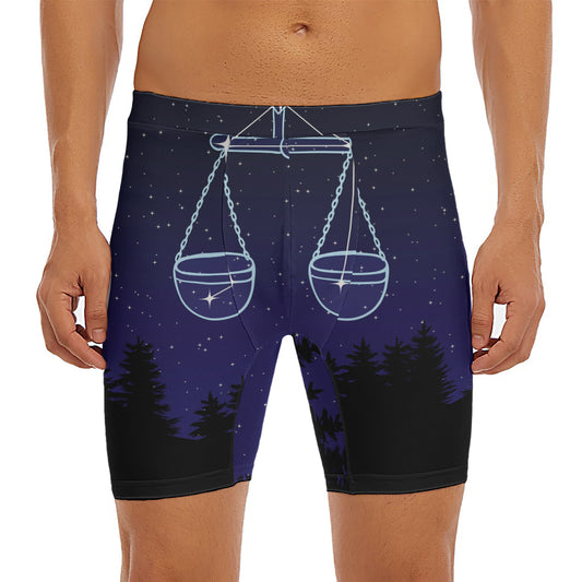 Libra Constellation Print Men's Long Boxer Briefs