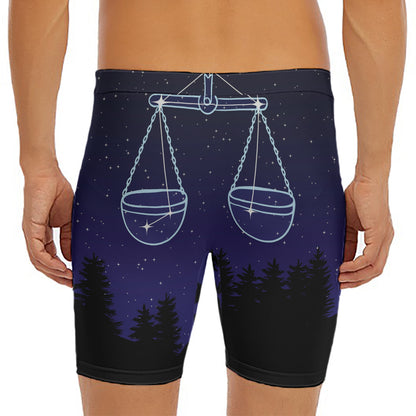 Libra Constellation Print Men's Long Boxer Briefs