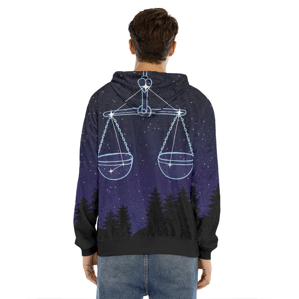 Libra Constellation Print Men's Velvet Pullover Hoodie