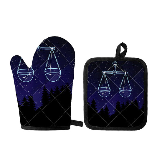 Libra Constellation Print Oven Mitt And Pot Holder Set