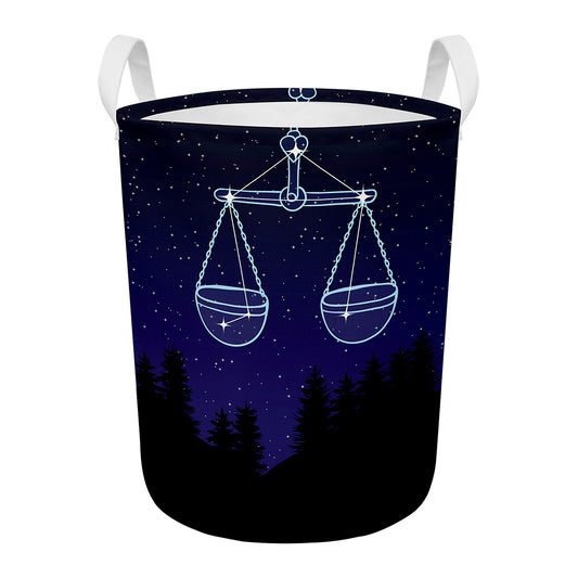 Libra Constellation Print Round Laundry Basket