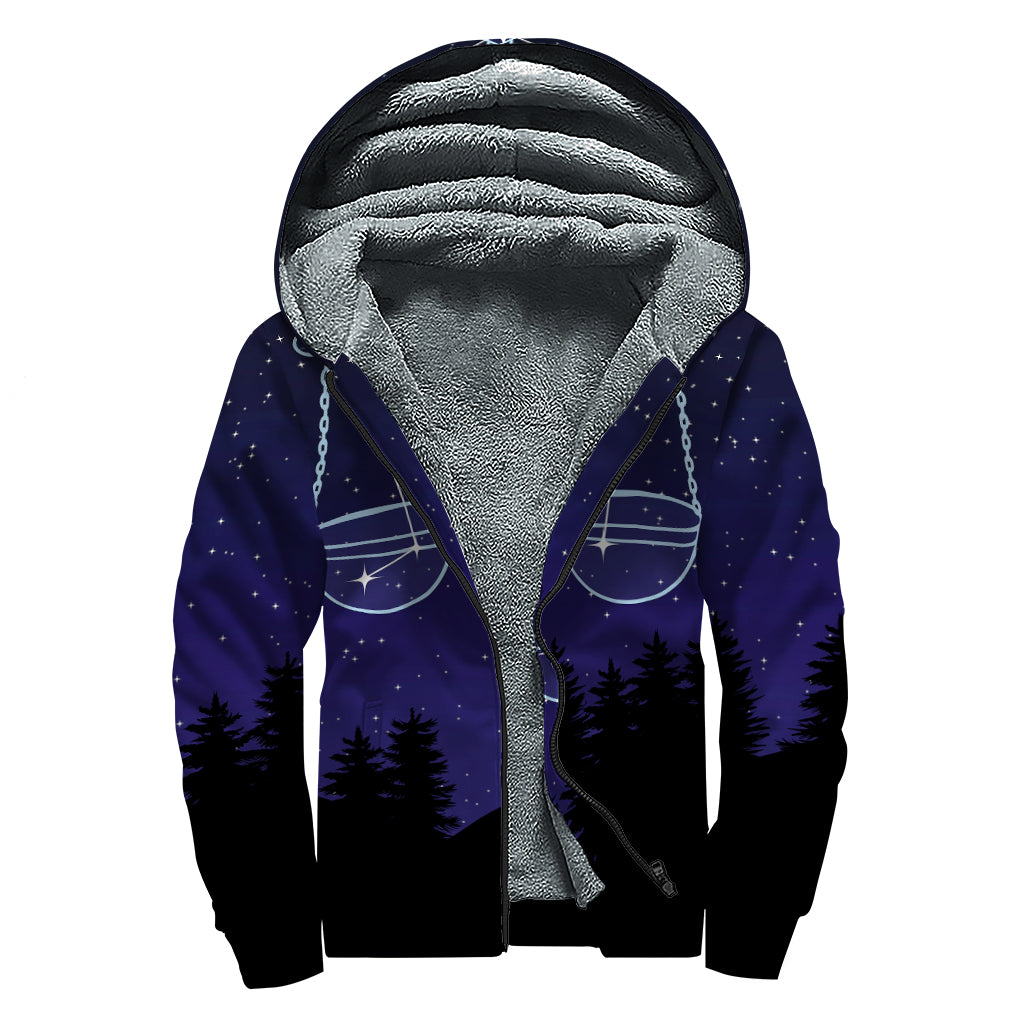Libra Constellation Print Sherpa Lined Zip Up Hoodie