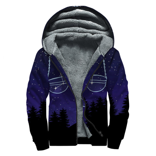 Libra Constellation Print Sherpa Lined Zip Up Hoodie
