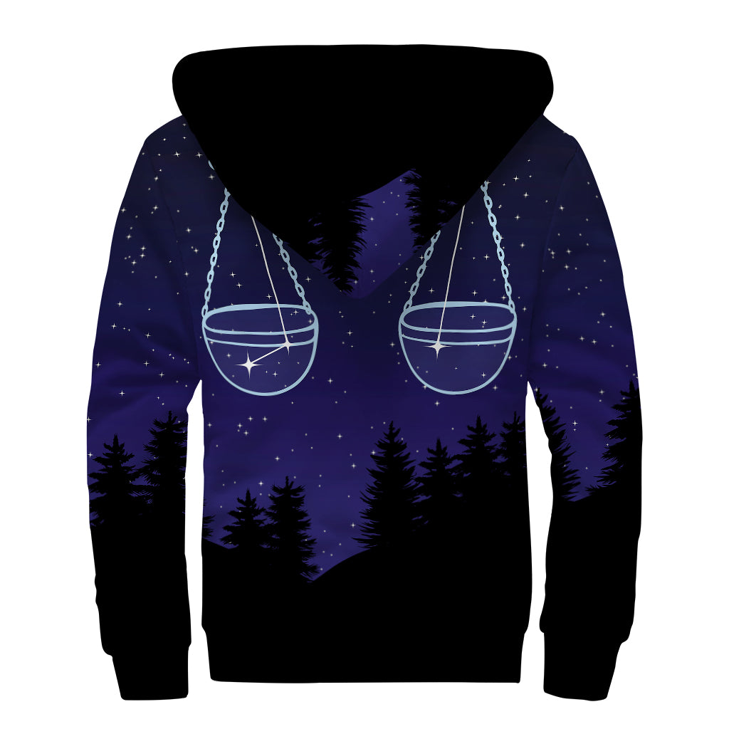 Libra Constellation Print Sherpa Lined Zip Up Hoodie