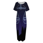 Libra Constellation Print Short Sleeve Long Nightdress